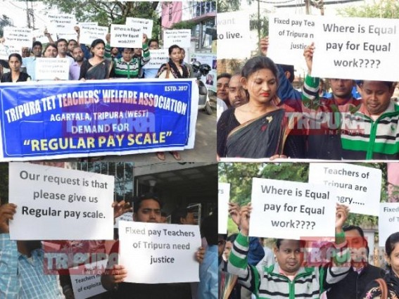 TET Qualified Teachers come in massive protest demanding Regular-Pay-scale : Robbery of State Govt Employees salaries continue by Manik Sarkar's Govt